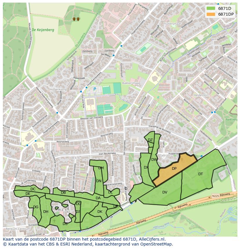 Afbeelding van het postcodegebied 6871 DP op de kaart.