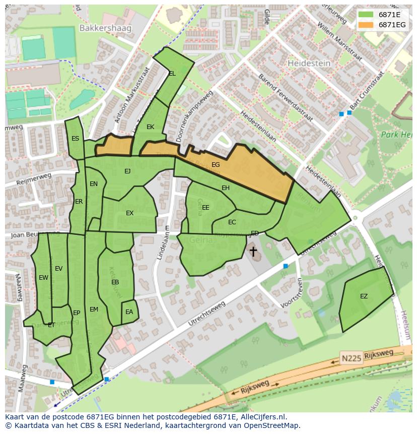 Afbeelding van het postcodegebied 6871 EG op de kaart.