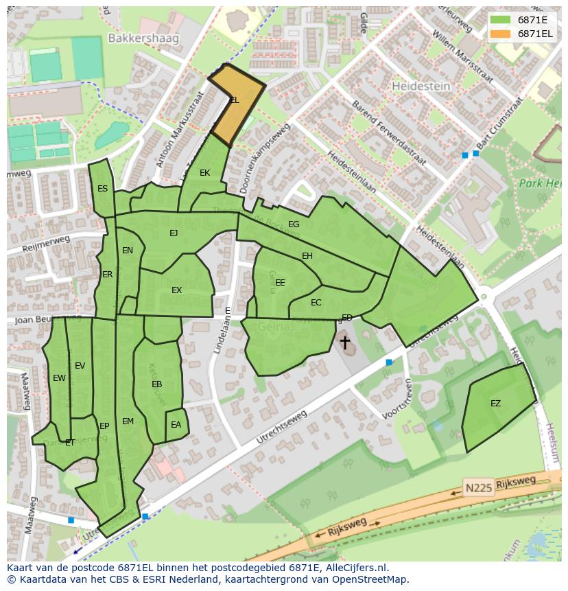 Afbeelding van het postcodegebied 6871 EL op de kaart.