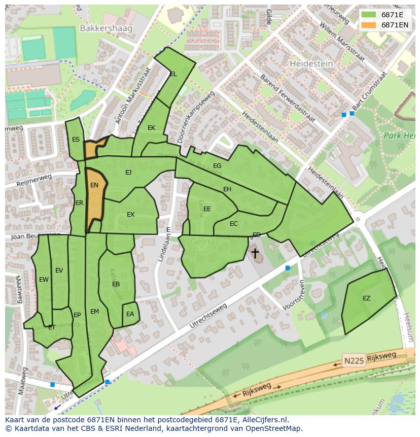 Afbeelding van het postcodegebied 6871 EN op de kaart.