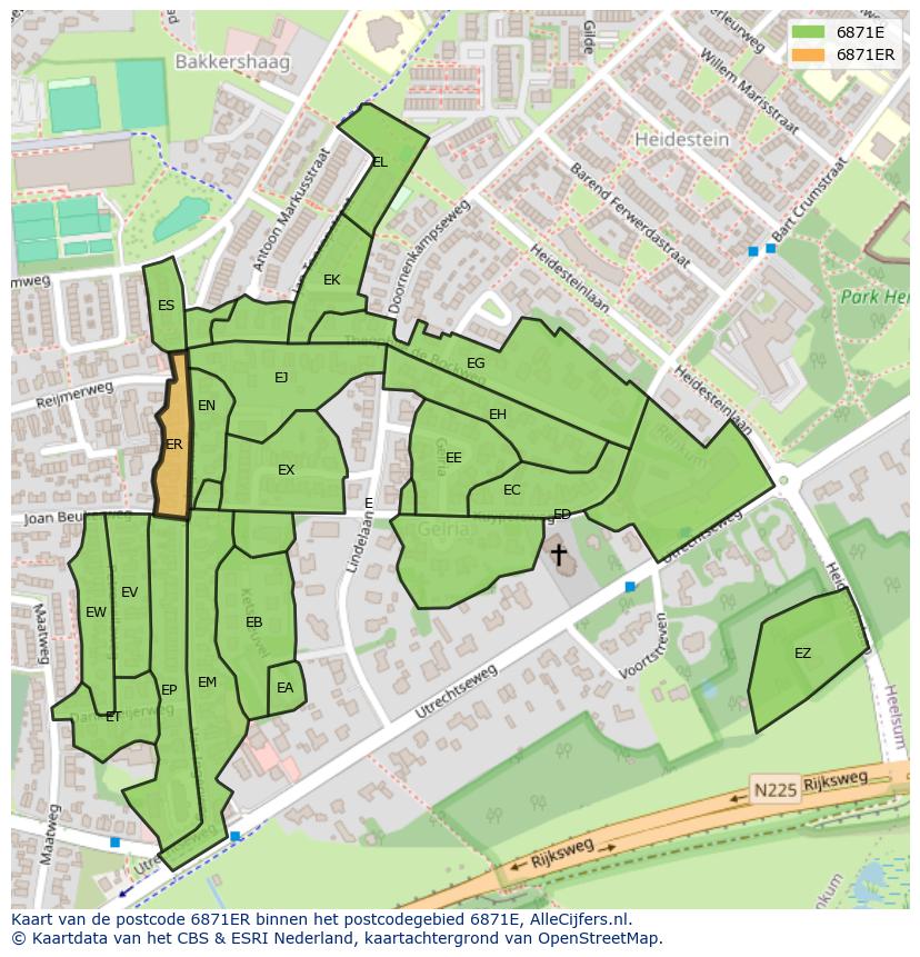 Afbeelding van het postcodegebied 6871 ER op de kaart.