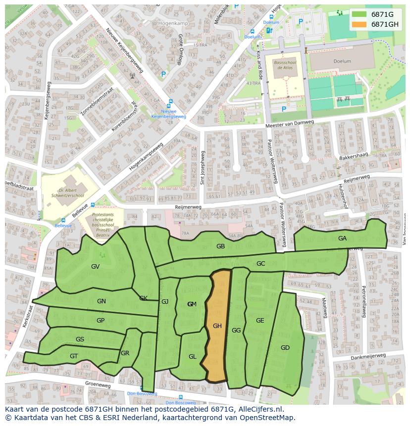 Afbeelding van het postcodegebied 6871 GH op de kaart.