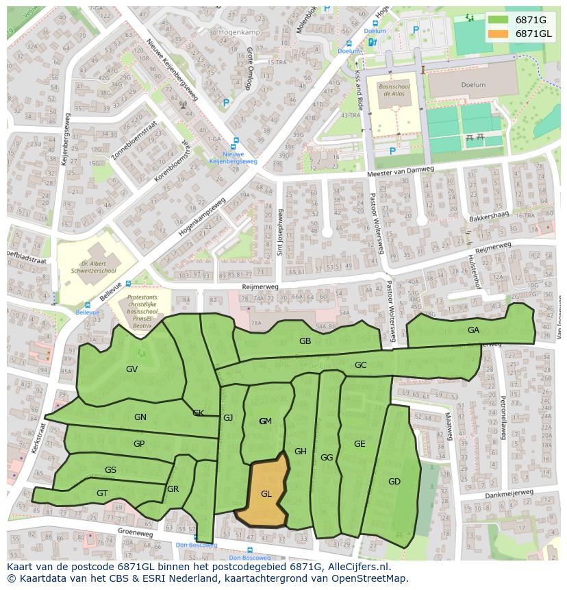 Afbeelding van het postcodegebied 6871 GL op de kaart.