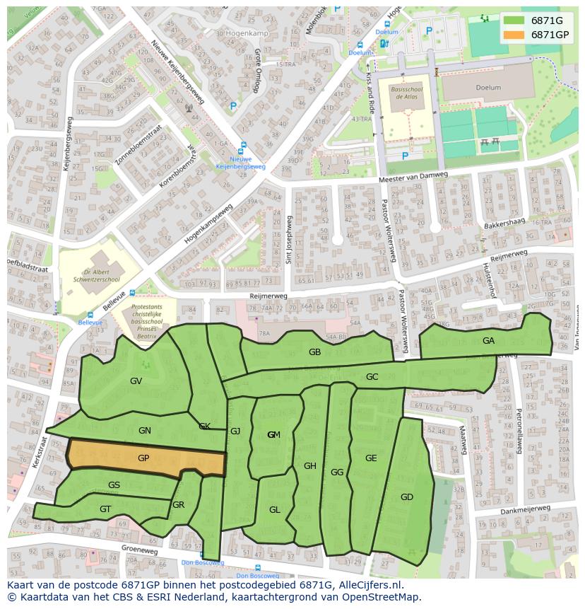 Afbeelding van het postcodegebied 6871 GP op de kaart.