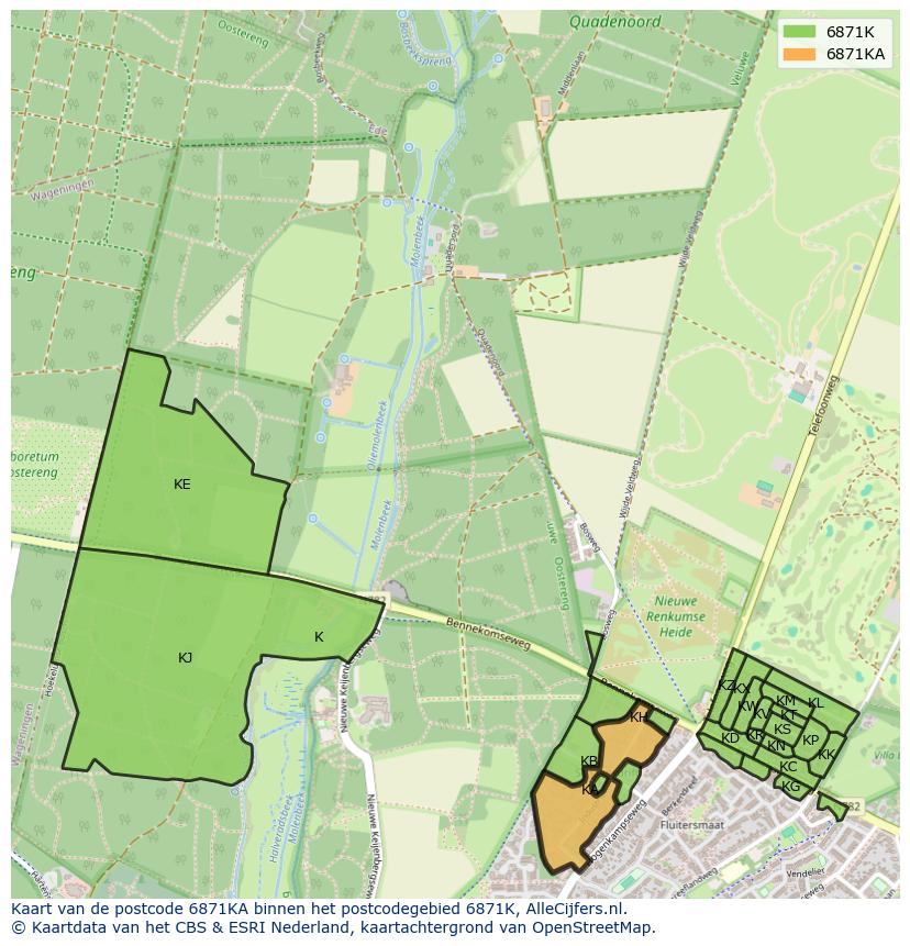 Afbeelding van het postcodegebied 6871 KA op de kaart.