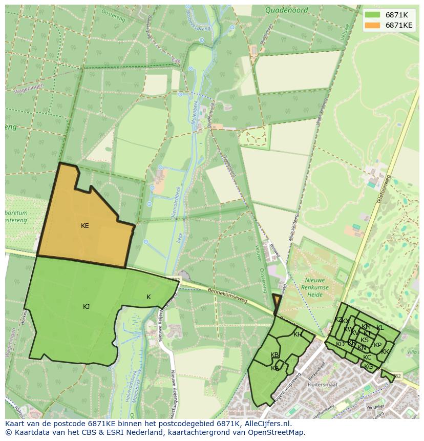 Afbeelding van het postcodegebied 6871 KE op de kaart.