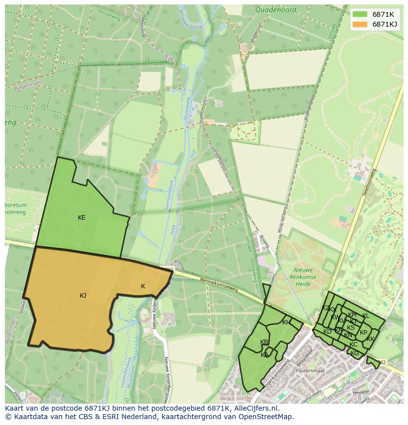 Afbeelding van het postcodegebied 6871 KJ op de kaart.