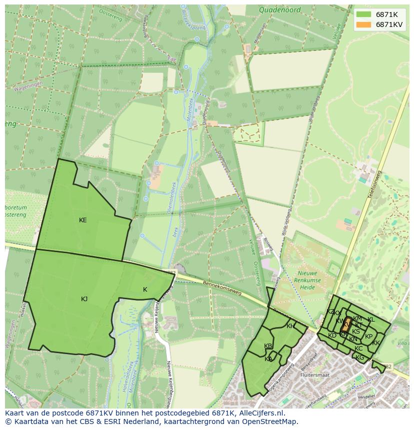 Afbeelding van het postcodegebied 6871 KV op de kaart.