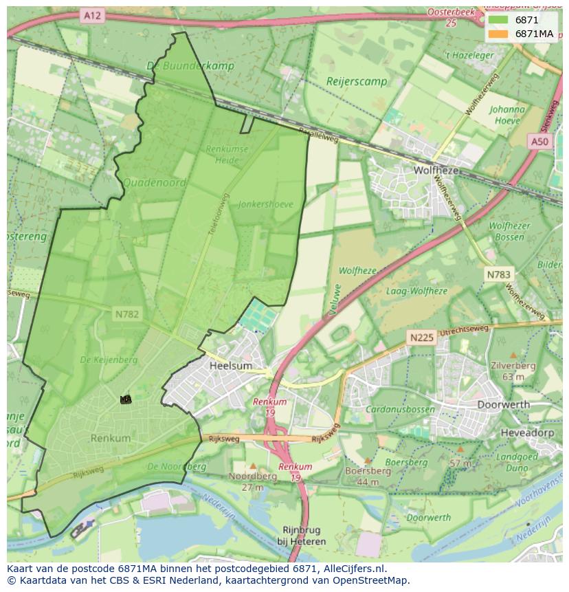Afbeelding van het postcodegebied 6871 MA op de kaart.