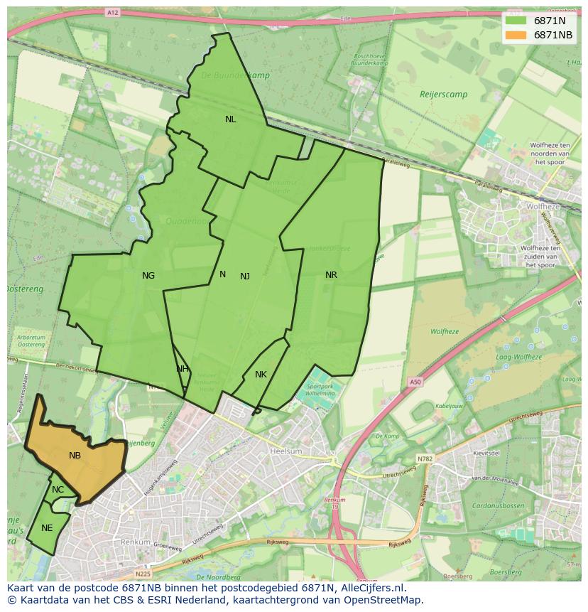 Afbeelding van het postcodegebied 6871 NB op de kaart.