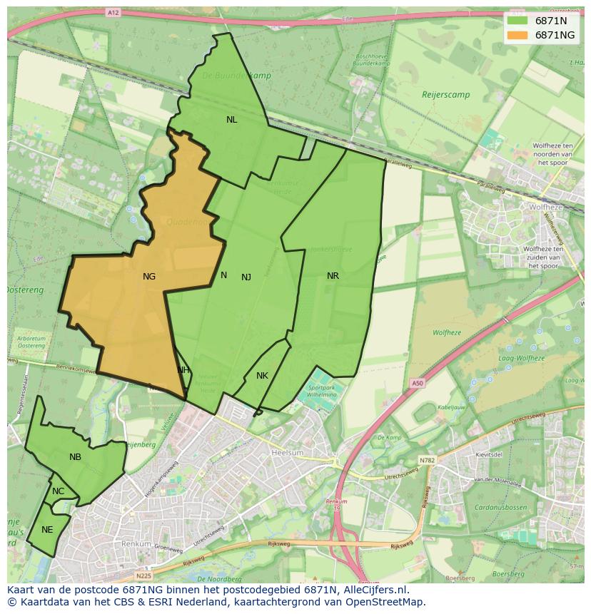 Afbeelding van het postcodegebied 6871 NG op de kaart.