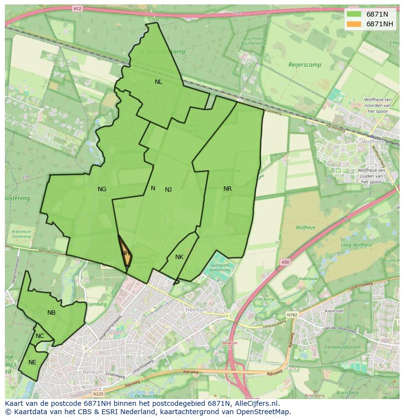 Afbeelding van het postcodegebied 6871 NH op de kaart.
