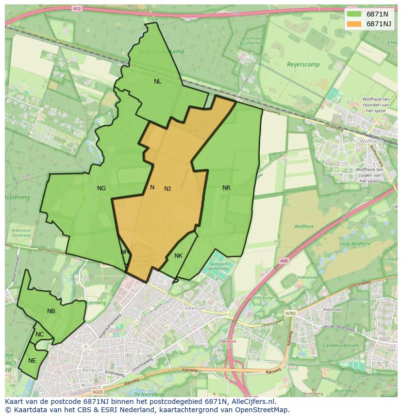 Afbeelding van het postcodegebied 6871 NJ op de kaart.
