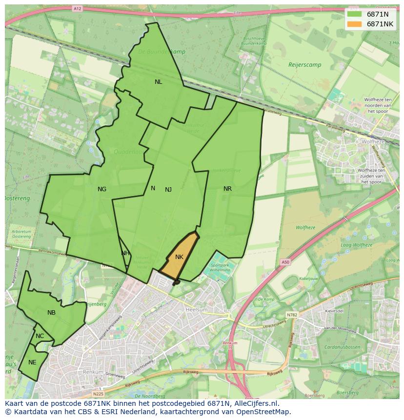 Afbeelding van het postcodegebied 6871 NK op de kaart.