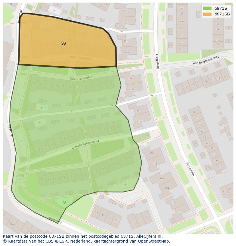 Afbeelding van het postcodegebied 6871 SB op de kaart.