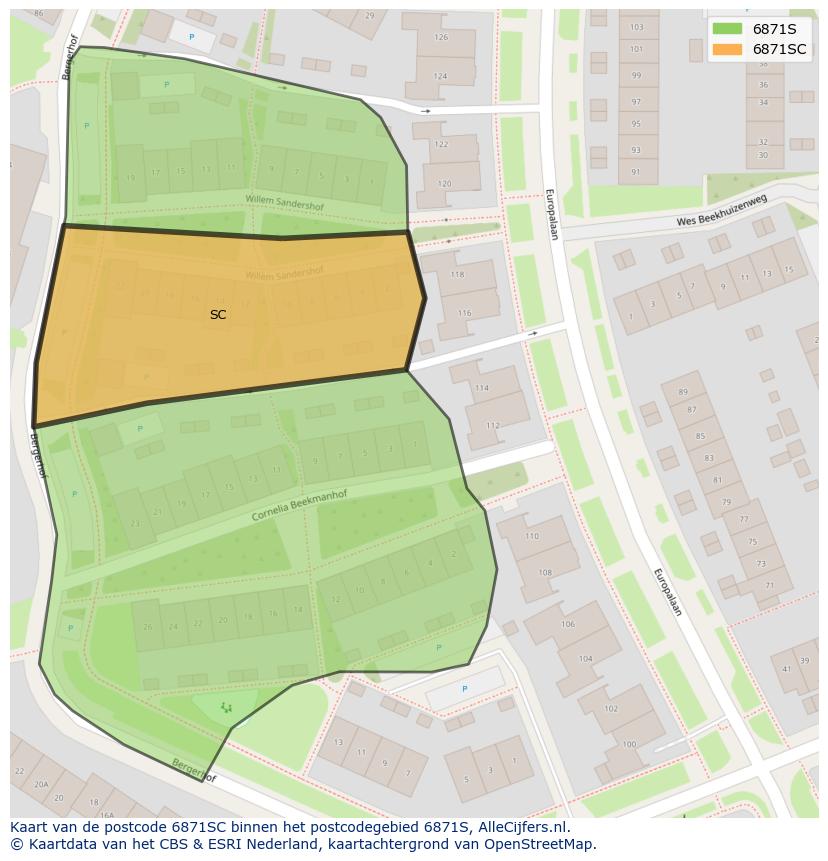 Afbeelding van het postcodegebied 6871 SC op de kaart.