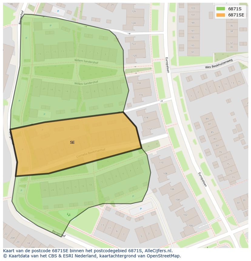 Afbeelding van het postcodegebied 6871 SE op de kaart.