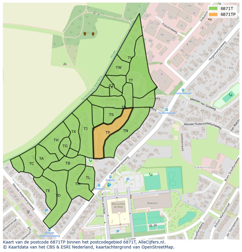 Afbeelding van het postcodegebied 6871 TP op de kaart.