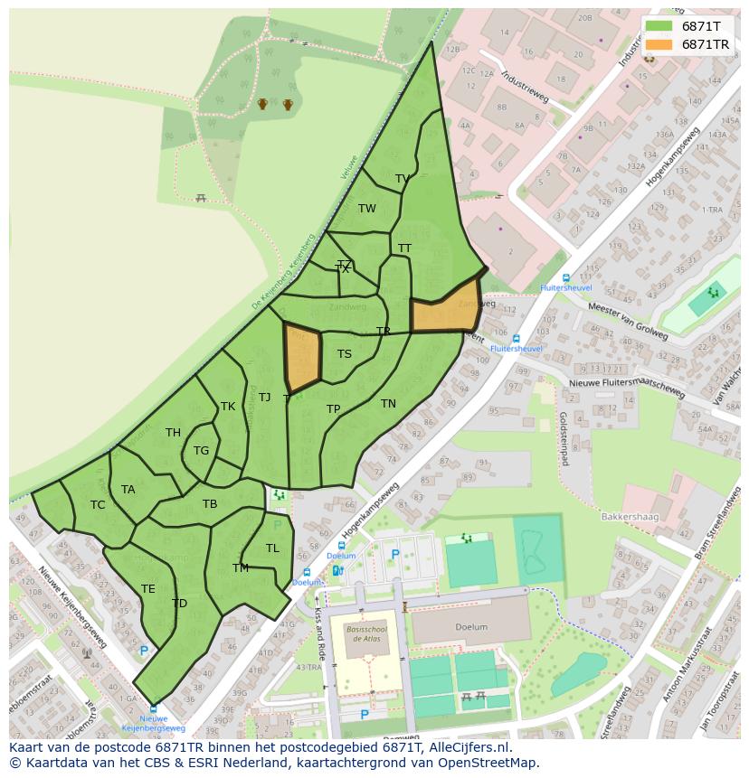 Afbeelding van het postcodegebied 6871 TR op de kaart.