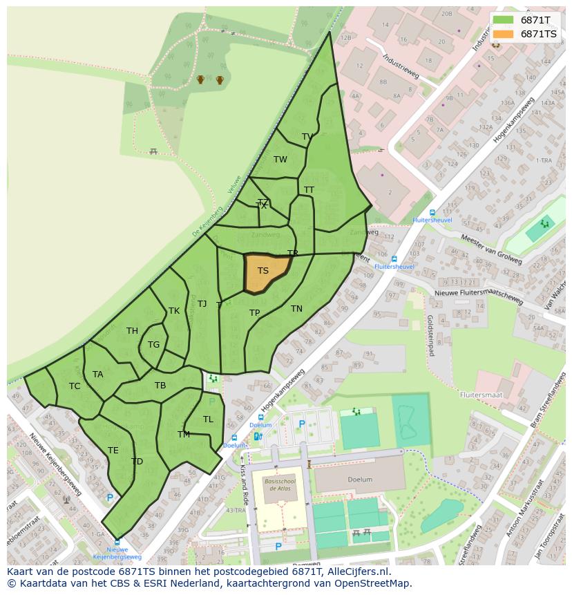 Afbeelding van het postcodegebied 6871 TS op de kaart.