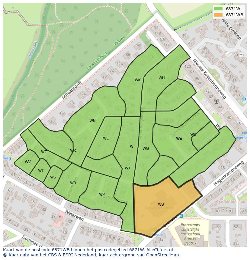 Afbeelding van het postcodegebied 6871 WB op de kaart.