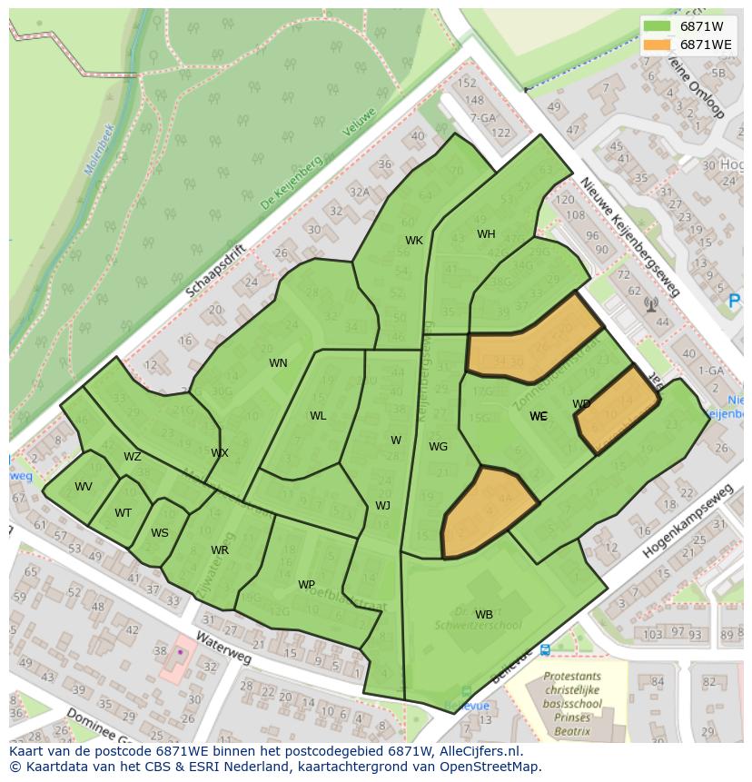 Afbeelding van het postcodegebied 6871 WE op de kaart.