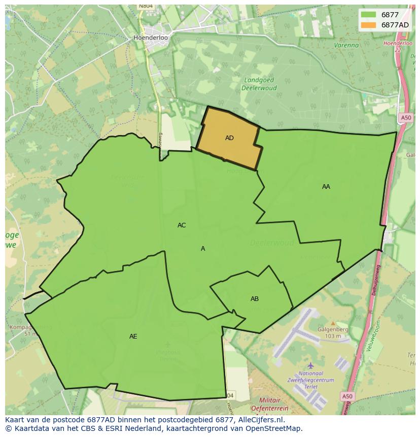 Afbeelding van het postcodegebied 6877 AD op de kaart.
