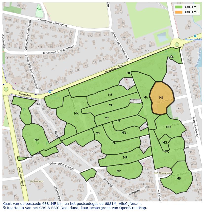 Afbeelding van het postcodegebied 6881 ME op de kaart.
