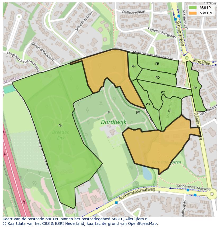 Afbeelding van het postcodegebied 6881 PE op de kaart.