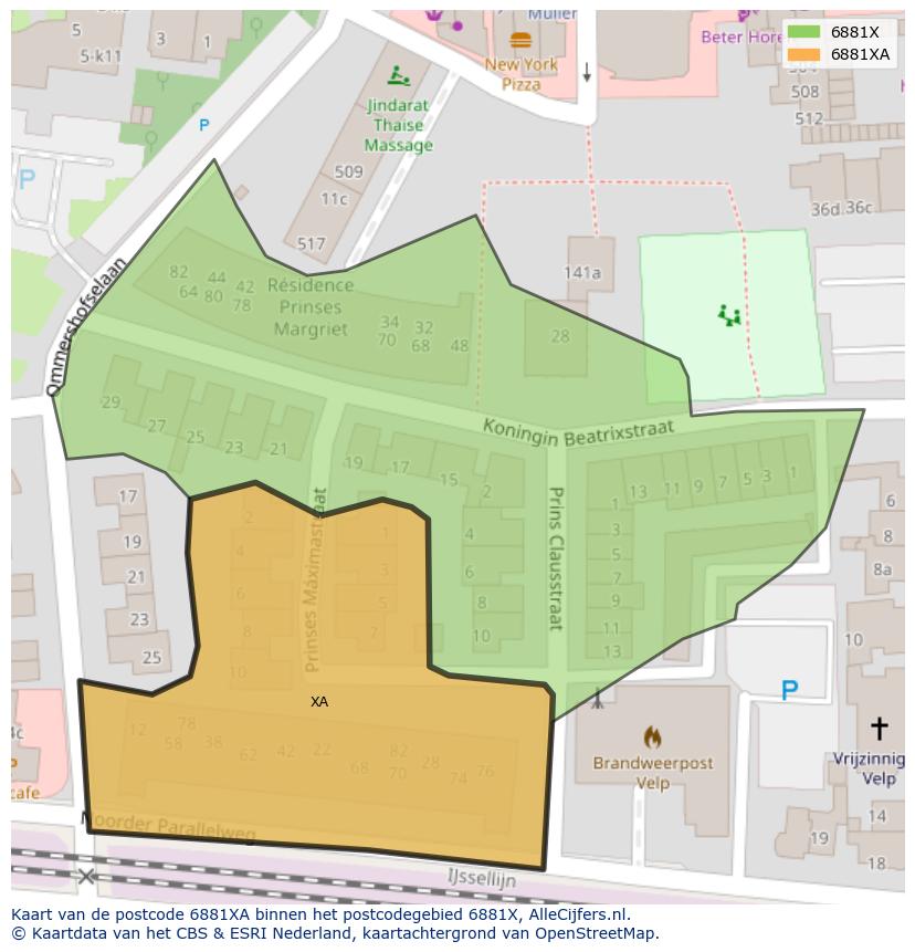 Afbeelding van het postcodegebied 6881 XA op de kaart.