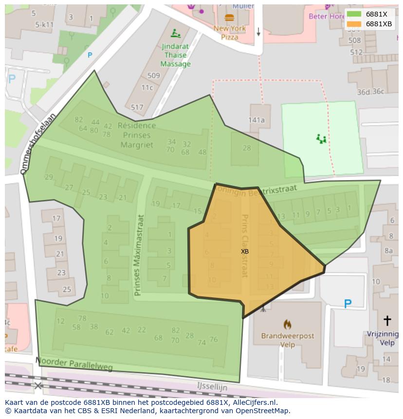 Afbeelding van het postcodegebied 6881 XB op de kaart.