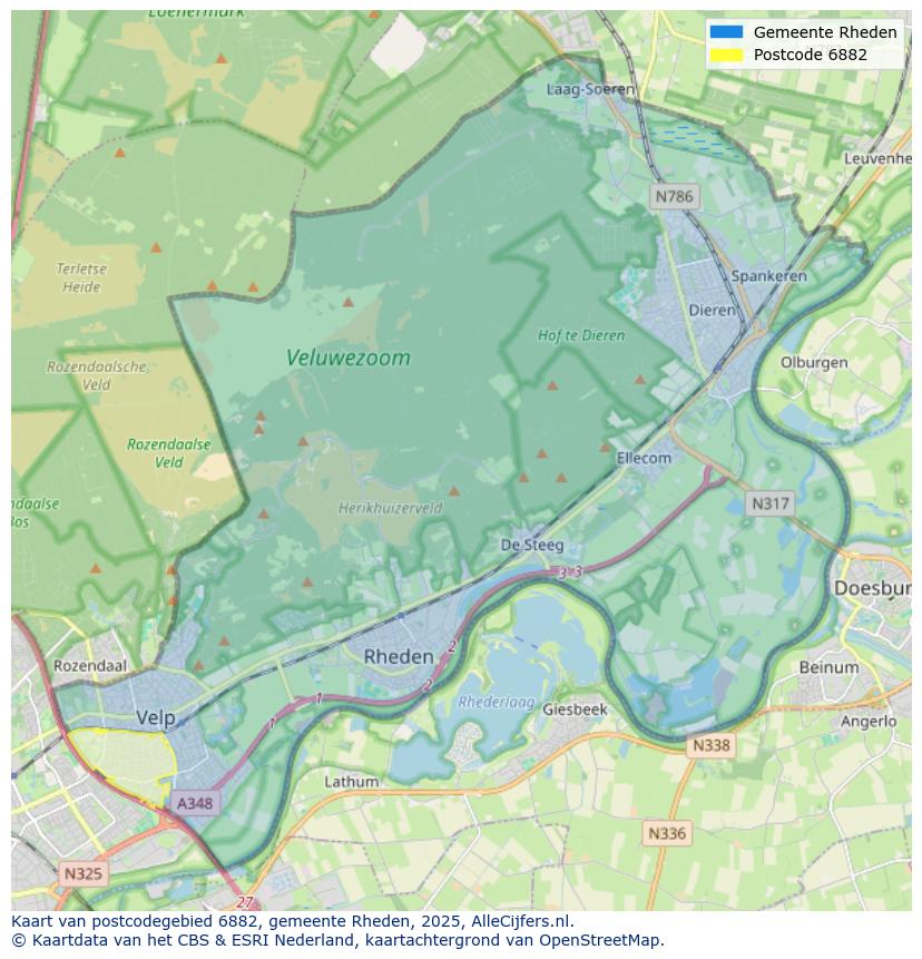 Afbeelding van het postcodegebied 6882 op de kaart.