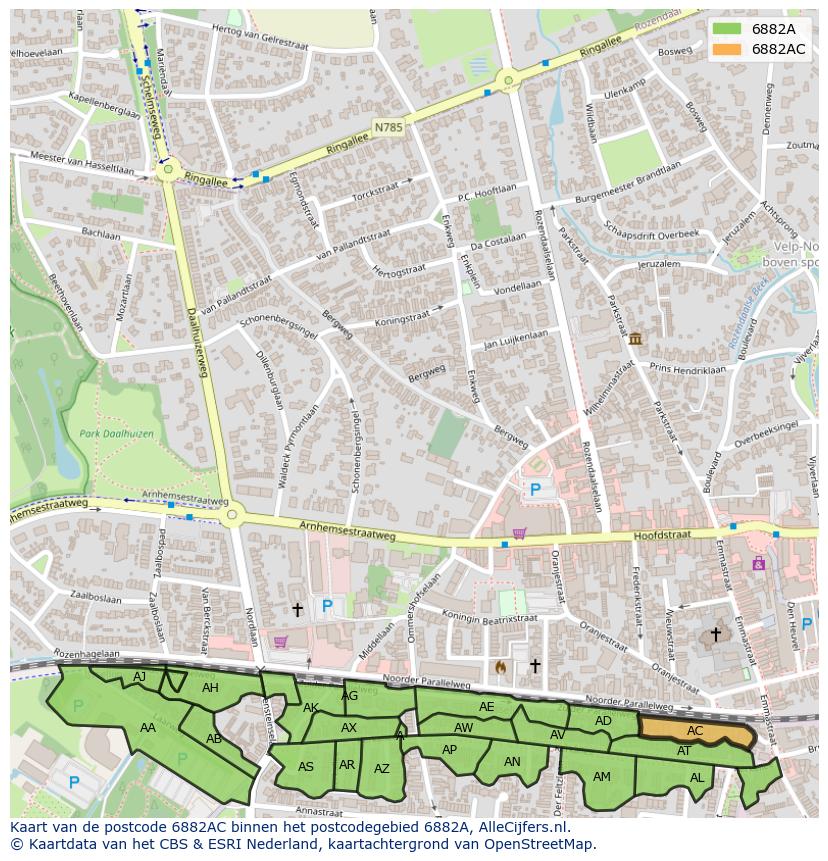 Afbeelding van het postcodegebied 6882 AC op de kaart.