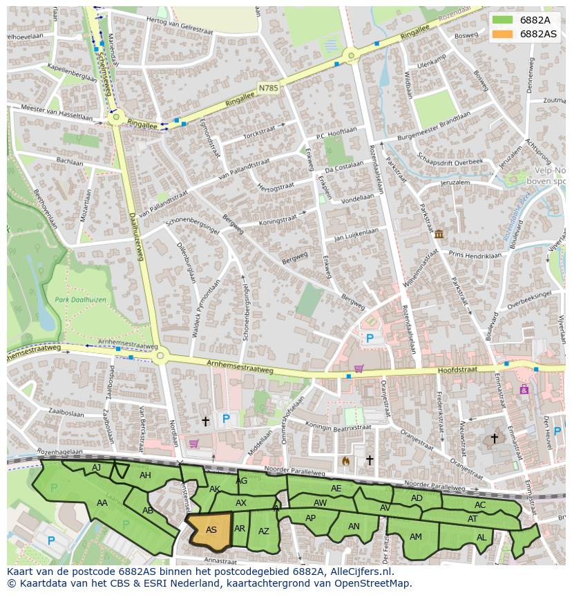 Afbeelding van het postcodegebied 6882 AS op de kaart.