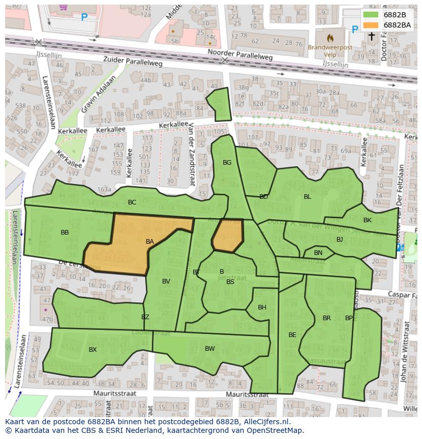 Afbeelding van het postcodegebied 6882 BA op de kaart.