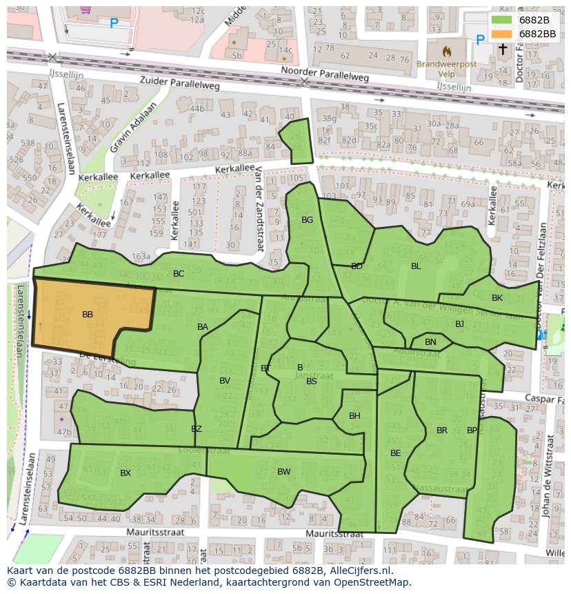 Afbeelding van het postcodegebied 6882 BB op de kaart.