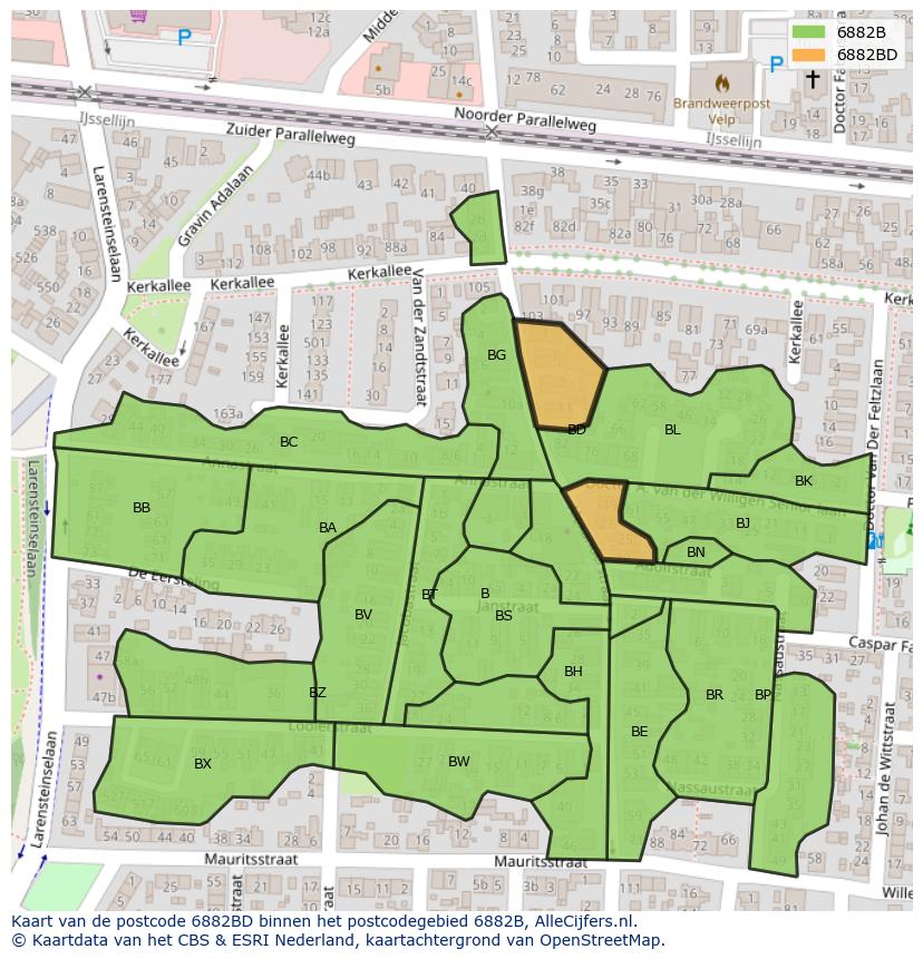 Afbeelding van het postcodegebied 6882 BD op de kaart.