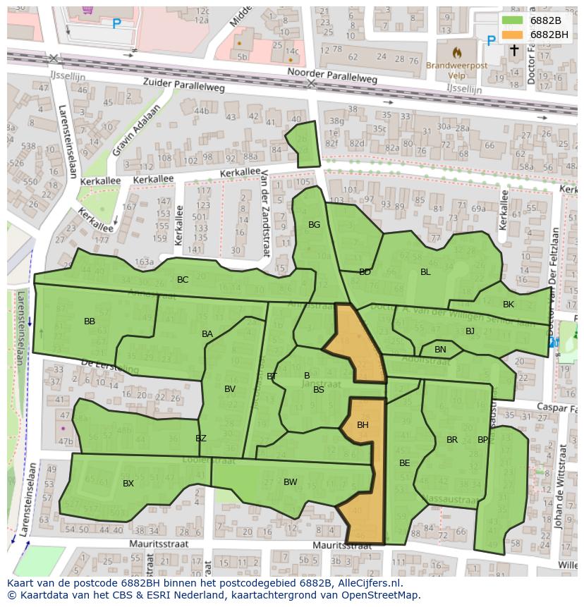 Afbeelding van het postcodegebied 6882 BH op de kaart.