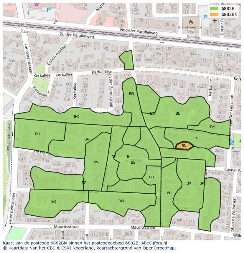 Afbeelding van het postcodegebied 6882 BN op de kaart.