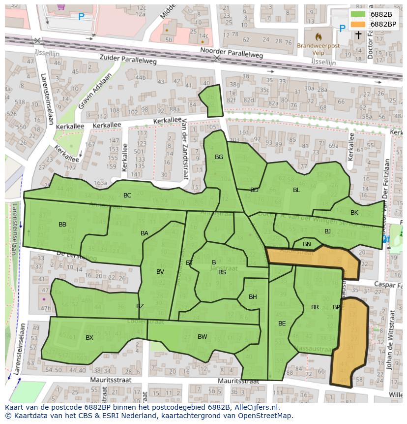 Afbeelding van het postcodegebied 6882 BP op de kaart.