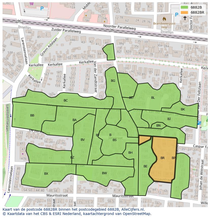 Afbeelding van het postcodegebied 6882 BR op de kaart.