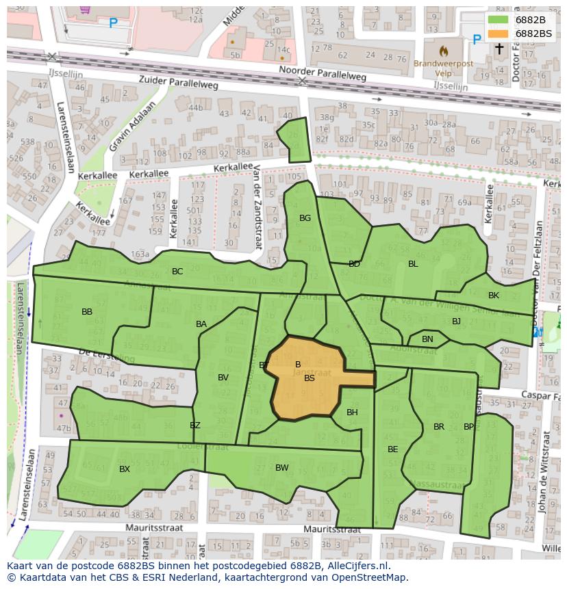 Afbeelding van het postcodegebied 6882 BS op de kaart.
