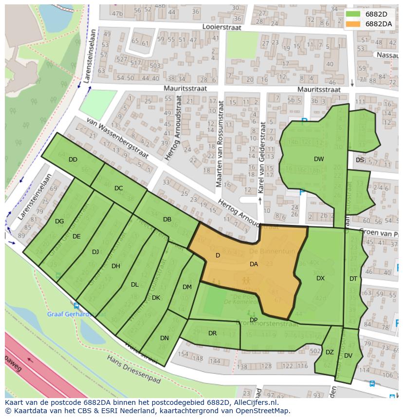Afbeelding van het postcodegebied 6882 DA op de kaart.