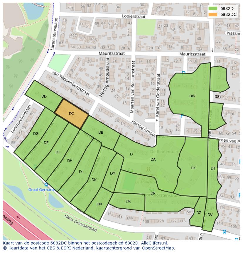 Afbeelding van het postcodegebied 6882 DC op de kaart.