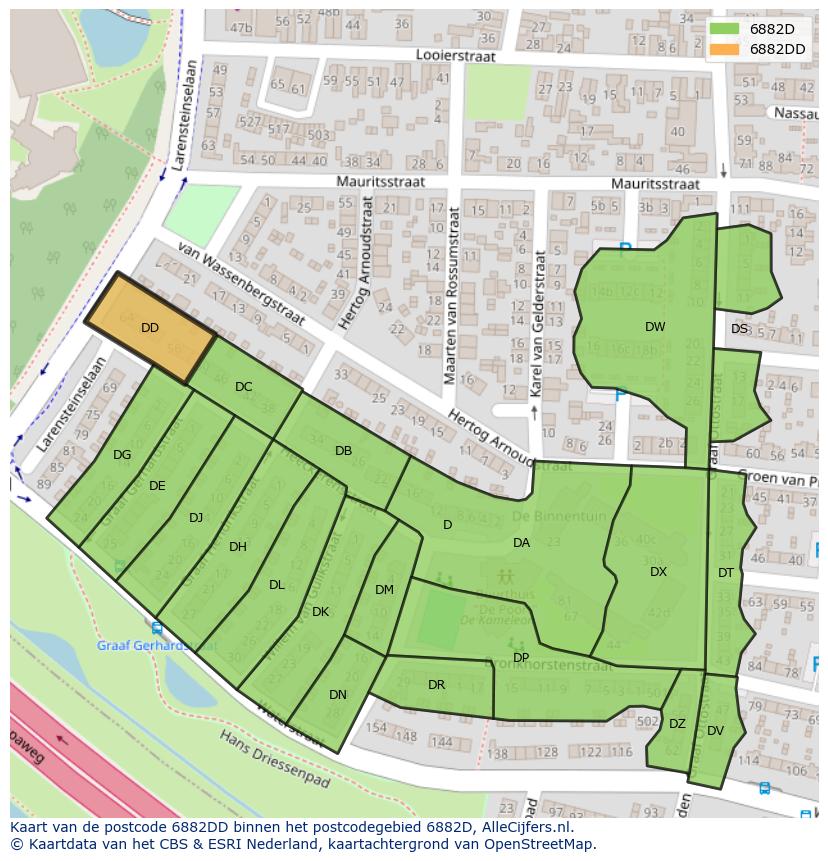 Afbeelding van het postcodegebied 6882 DD op de kaart.