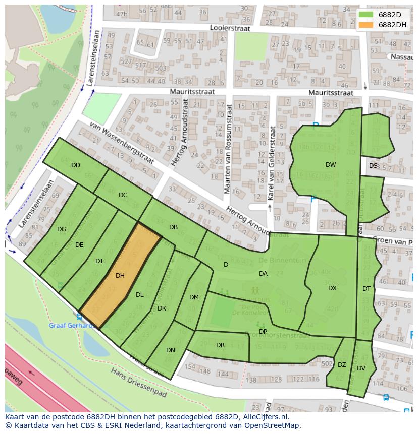 Afbeelding van het postcodegebied 6882 DH op de kaart.