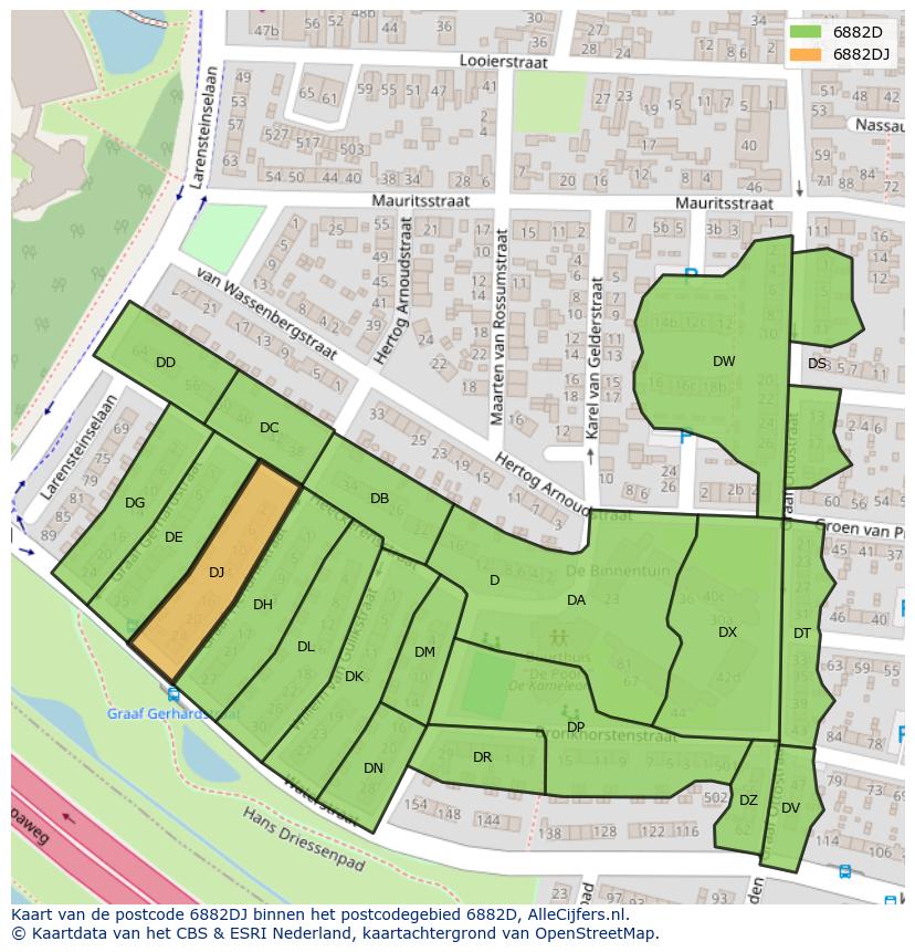 Afbeelding van het postcodegebied 6882 DJ op de kaart.