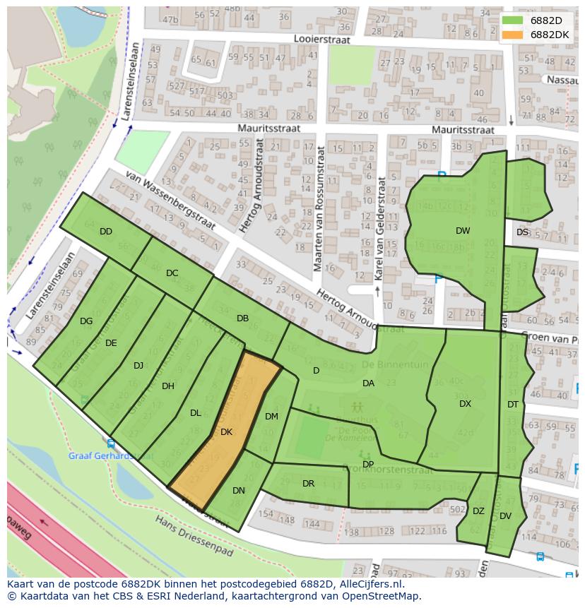 Afbeelding van het postcodegebied 6882 DK op de kaart.