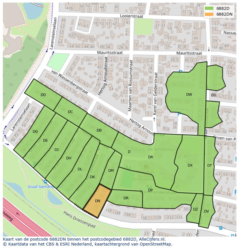 Afbeelding van het postcodegebied 6882 DN op de kaart.