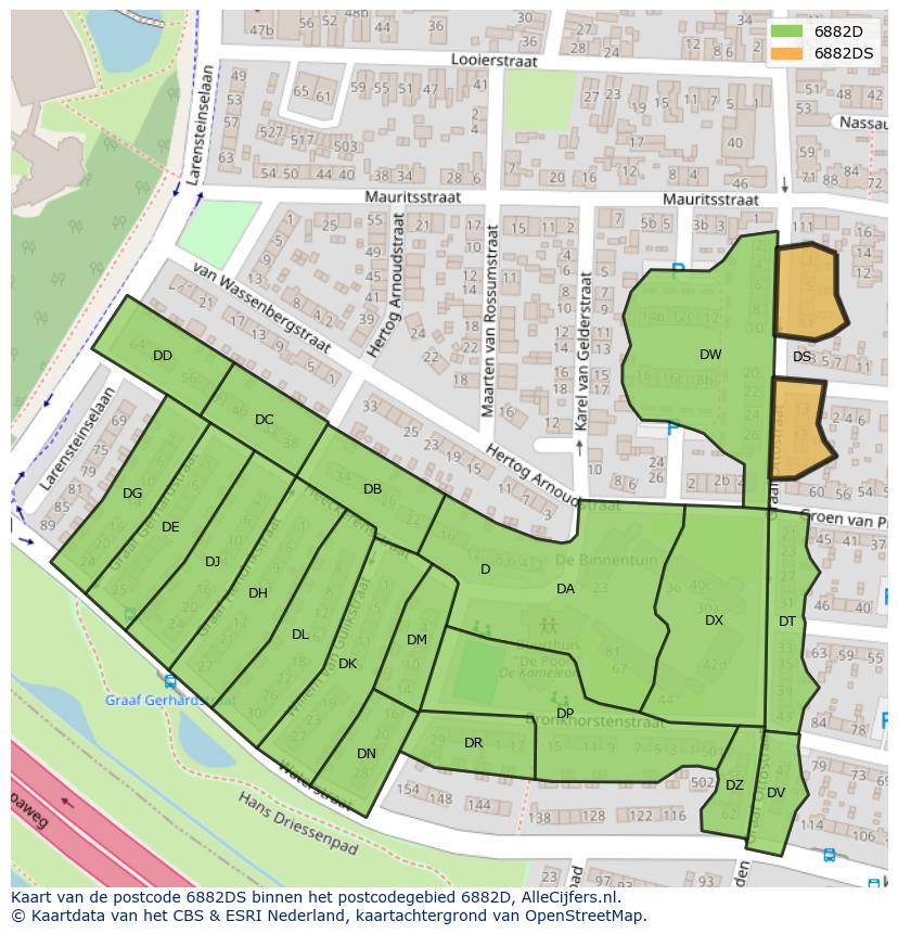 Afbeelding van het postcodegebied 6882 DS op de kaart.